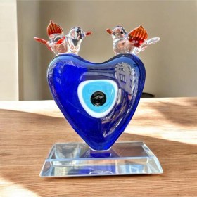 Resim Dekoratif Kristal Cam Kalpli Kuşlu Nazar Boncuğu Turuncu 