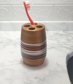 Resim 2 Adet Diş Fırçalık Metalik Kahve Poliresin 6x6x12cm Banyo Seti Çok Renkli 