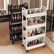 Resim 4/3/5 Katlı Tekerlekli Kozmetik Organizatör - Dayanıklı Plastik Malzeme, 360° Dönebilen Tekerlekler, Yüksek Taşıma Kapasitesi - Banyo, Yatak Odası, Mutfak ve Ev Organizasyonu İçin Uygun, Siyah veya Beyaz Renk Seçenekleri | Yan Tutacaklı, Çok Amaçlı Depolama Arabası, Kalınlaştırılmış Boru Tasarımı 