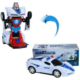 Resim Numaca Oyuncak Pilli Hareket Eden Robota Dönüşen Işıklı Sesli Polis Robot Arabası Otomatik Robota Dönüşen 