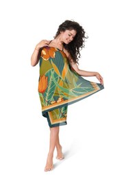 Resim Orange Flover Desen İç Göstermeyen Saten Pareo Çok Renkli 