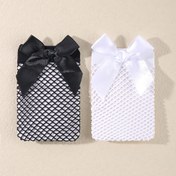 Resim 2 Adet Kızlar İçin Şık Fiyonklu Balık Ağı Çorap - Yumuşak & Rahat Orta-Baldır Moda Çorap Siyah & Beyaz, Nefes Alabilen Polyester Karışımı, İlkbahar/Yaz İçin İdeal, Sevimli Çoraplar 
