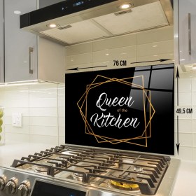 Resim Decorita Queen Of The Kitchen - Siyah Cam Ocak Arkası Koruyucu 