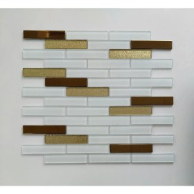 Resim MozaiKristaL Mutfak Tezgah Arası ve Iç Dekorasyon Için 20X98X4 Mm, 30 cm Fileli, Beyaz & Gold Mix Kristal Cam Mozaik. ( 1 Koli = 11 File Karo = 1 m2 Fiyatıdır ) 
