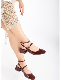 Resim Daxtors D0351 Kadın Arkası Açık Kare Burunlu Baretli Düşük Klasik Topuklu Ayakkabı 