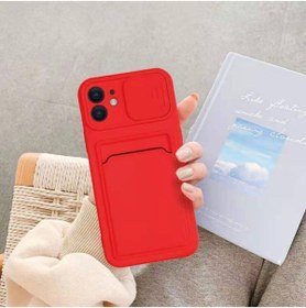 Resim CNSTAKI Iphone 11 6.1" Uyumlu Kamera Lens Korumalı Kartlıklı Sürgülü Kırmızı Kılıf 