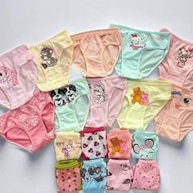 Resim 6'lı paket rastgele karışık renklerde sevimli desenli rahat ve yumuşak kızlar için üçgen iç çamaşırı 
