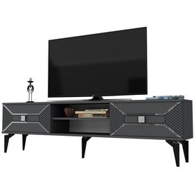 Resim Yummedi Tv Ünitesi 2 Raflı, 2 Kapaklı Antrasit-gümüş 