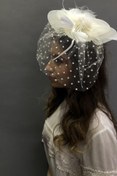 Resim Hayalperest boncuk Gelin Aksesuarı Beyaz Puantiyeli Vualet Nikah Şapkası 