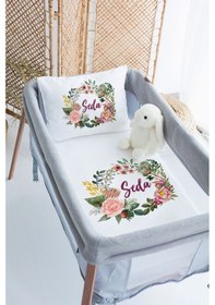Resim Lilabio %100 Pamuk Saten İsme Özel İsimli 70x120 Park Yatak Nevresim Seti-çiçek- 