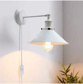 Resim Riolight Retro,vintage,rustik Beyaz Hareketli Başlık Kablolu Fişli Duvar Aplik Şapka Çapı:23cm Rio Light 