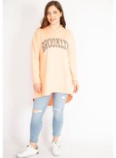 Resim Kadın Somon Büyük Beden Payet Detaylı Kapşonlu Arkası Uzun Sweatshirt-yeşil Yeşil 