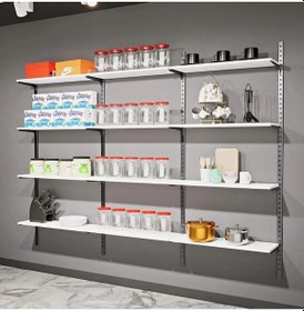 Resim 4 Katlı Duvara Monte Ahşap Raf Sistemi & Konik Dikmeye Ahşap Raf Sistemi 