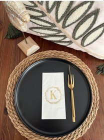 Resim Gold Yaldızlı Beyaz Çelenkli K Harfi Garson Peçete 16 Adet 