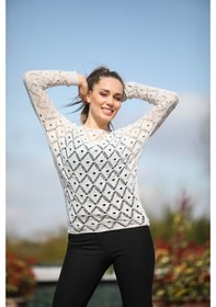 Resim Aqe Fashion Kadın Taş Rengi Yuvarlak Yaka Desenli Triko Bluz-Taş 
