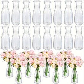 Resim 6 adet Çizgili Tasarımıyla Şeffaf Plastik Vazeler - DIY Çiçek Düzenlemeleri, Ev Dekoru ve Etkinlik Süslemeleri için İdeal, Masa Ortakları, Düğünler ve Partiler için Mükemmel, Etkinlik Süslemeleri | Dekoratif Vazeler | Dayanıklı Plastik Vazeler, Vazeler Dekoru 