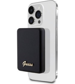 Resim Guess Orjinal Lisanslı Magsafe Şarj Özellikli Metal Yazı Logolu Powerbank 5000MAH 15W Siyah 