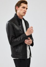 Resim Derimod Wade Erkek Siyah Slim-Fit Deri Mont 22WGD6462VE 
