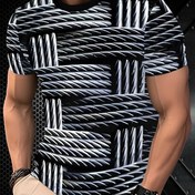 Resim Erkek Retro Siyah & Beyaz Çizgili Atletik T-Shirt - Nefes Alabilen Hızlı Kuruyan Polyester Mesh, Spor, Jimnastik, Koşu ve Açık Hava Aktiviteleri için Nem Çekme, Egzersiz Gömleği, Şık Tasarım, Rahat Uygunluk 