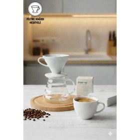 Resim Feyza Design V60 Seramik Kahve Demleme Seti, Dripper ve Filtre Kağıdı Hediye Paketli 