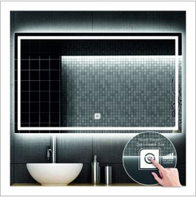 Resim GLOBAL LED MIRROR 80x120 Cm Beyaz Ledli Tasarım Kumlamalı Dokunmatik Tuşlu Banyo Aynası Makyaj Aynası Işıklı Ayna 