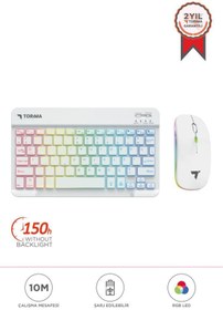 Resim Torima TMK-09 Beyaz Şarj Edilebilir RGB Işıklı Kablosuz Klavye Mouse Seti 