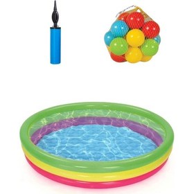 Resim Mashotrend Havuz 51103 3 Boğumlu Şişme Havuz 152 X 30 Cm + 10 Top + Pompa - Çocuk Havuzu Çok Renkli 