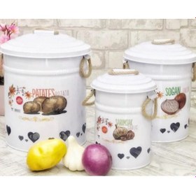 Resim Metal Patates Soğan Sarımsak Saklama Kabı 3 Lü Set Saklama Kovası 