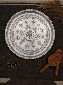 Resim Bakır Şark Köşesi Tepsi 39 Cm Gümüş 