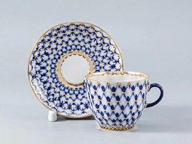 Resim Fincan ve Tabak Kahve Lale Cobalt Net 