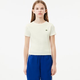 Resim Lacoste Çocuk Bisiklet Yaka Beyaz T-Shirt 