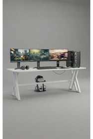 Resim XMAX 140X70 CM NEXAR Oyuncu Masası - Beyaz MDF Bilgisayar ve Gaming Masa 