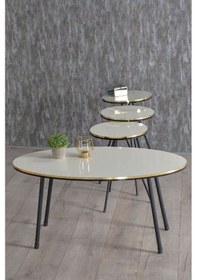 Resim Zigon Sehpa Ve Orta Sehpa Elips Set Siyah Metal Ayak Çift Altın Krem Diğer 