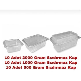 Resim Plastik Sızdırmaz Kap 500 Gr - 1000 Gr Kullan At Tek Kullanımlık Kapaklı Kase 10 Adet 2 Li Set 