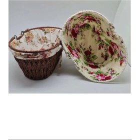 Resim Kumaşlı Hasır Ekmek Sepeti Saplı Oval -MTR-2003-51 