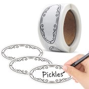 Resim 150 Etiket Rulo - Şık Siyah Yazı, Oval Şekil - Mutfak, Ofis, El İşi için Yazılabilir Yüzey - Kalem ve Marker Uyumlu - Dayanıklı Kağıt Etiketler Uzun Ömürlü Organizasyon, Dekoratif Kenar Tasarım, Yırtılmaya Karşı Dirençli Malzeme, DIY El Sanatları 