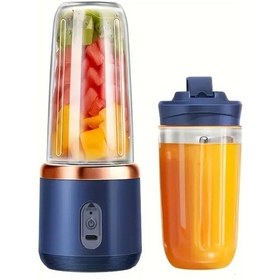 Resim Techbloom 2 İn 1 Portatif Blender Ve Juicer Blue Double Cups Set 6 Bıçaklı Usb Şarjlı Çift Bardak Smoothie Ve Milkshake İçin 