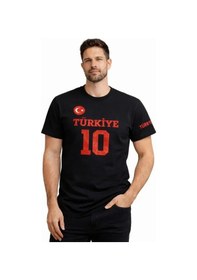 Resim Yake Store Erkek Türkiye Ay Yıldız Baskılı 10 Numara Forma Tişört Taraftar T-shirt - Siyah - Siyah 