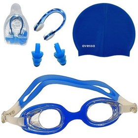 Resim Avessa 3'lü Çocuk Havuz Set 2323 Gözlük + Bone + Tıkaç Mavi Beyaz 