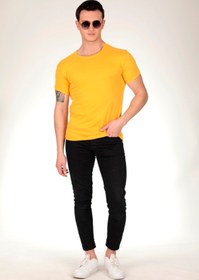 Resim efraim giyim Erkek Sarı Slim Fit Bisiklet Yaka Tişört 