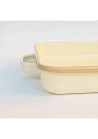 Resim Emaye Kulplu Dikdörtgen Fırın Tepsisi Krem Krem 