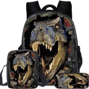 Resim Vshop 16 Inç Çocuk Dinozor Baskılı Üç Parça Sırt Çantası Seti - Siyah (Yurt Dışından) 
