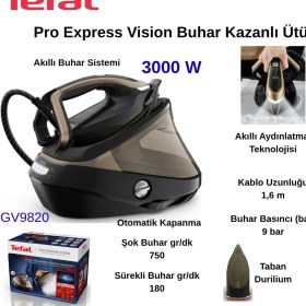 Resim Tefal Pro Express GV9820 Vision Buhar Kazanlı Ütü+ Hassas Mutfak Tartısı Hediye 