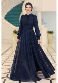 Resim Raika Moda Şık Tasarım Tül Kübra Abiye Lacivert 