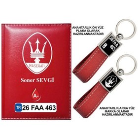 Resim Plakanıza Özel Maserati Logolu Kırmızı Ruhsat Kabı Ve Anahtarlık 