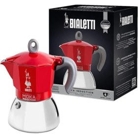 Resim - Moka Indüksiyon Kırmızı: 6 Cups Ocak Üstü Espresso Pişirici - 280ML - Alt Hazne: Dış Paslanmaz Çelik Iç Alüminyum - Patentli Güvenlik Valfi - Indüksiyon Ocak Türleri Için Uygundur 