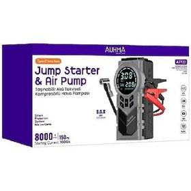 Resim Auhma A7722 4'ü 1 Arada Akü Takviyeli Şarjlı Hava Pompası Powerbank & Dijital Fener 