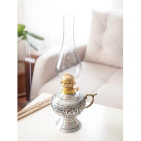 Resim Bakır Concept Bakır Gaz Lambası Oyma Nakış İşlemeli Gümüş Renk (Kalaylı) 