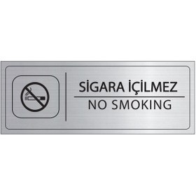 Resim Mayeka Sigara İçilmez İsimlik Gümüş Metal Kapı İsimliği Levhası Yönlendirme Tabelası 