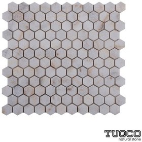 Resim Tuqco Doğaltaş 1'' Hexagon Golden Eskiitme Mermer Mozaik 